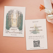 RSVP online QR Code Eenvoudig Elegant Rustiek Bos Informatiekaartje