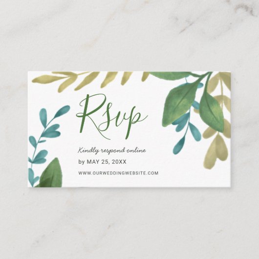RSVP Online Reply Waterverf Wedding Tea Leaves Informatiekaartje (Voorkant)