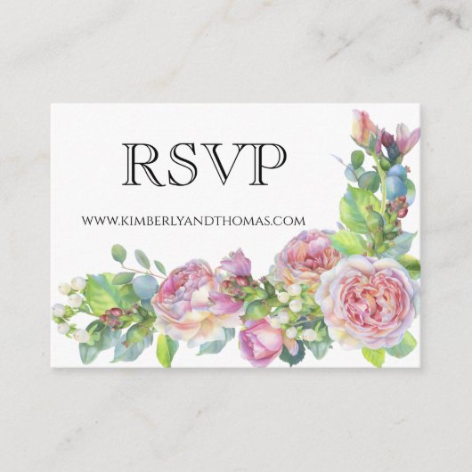 RSVP Online Rozen Waterverf Floral Wedding Enclos Informatiekaartje (Voorkant)
