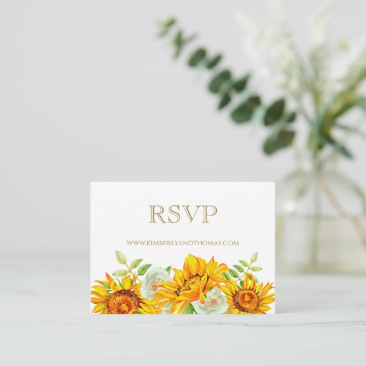 RSVP Online Sunflower Waterverf Floral Wedding Informatiekaartje (Staand voorkant)