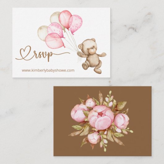 RSVP Online Teddy Bear Baby Baby shower Enclo Informatiekaartje (Voorkant / Achterkant)