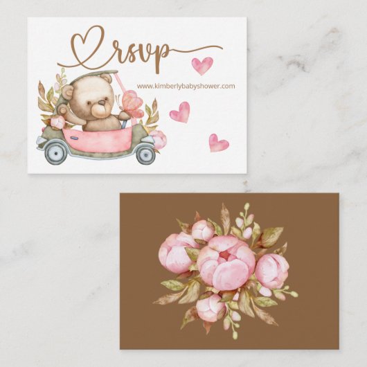 RSVP Online Teddy Bear Baby Baby shower Enclo Informatiekaartje (Voorkant / Achterkant)