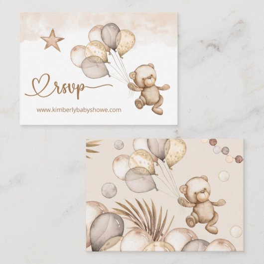 RSVP Online Teddy Bear Baby Baby shower Informatiekaartje (Voorkant / Achterkant)