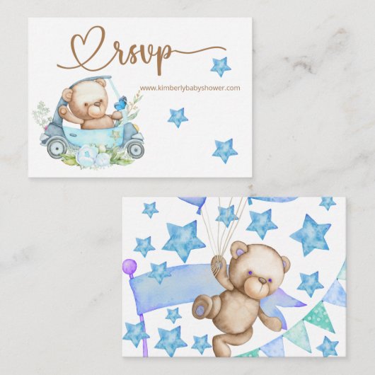 RSVP Online Teddy Bear Baby Baby shower Informatiekaartje (Voorkant / Achterkant)