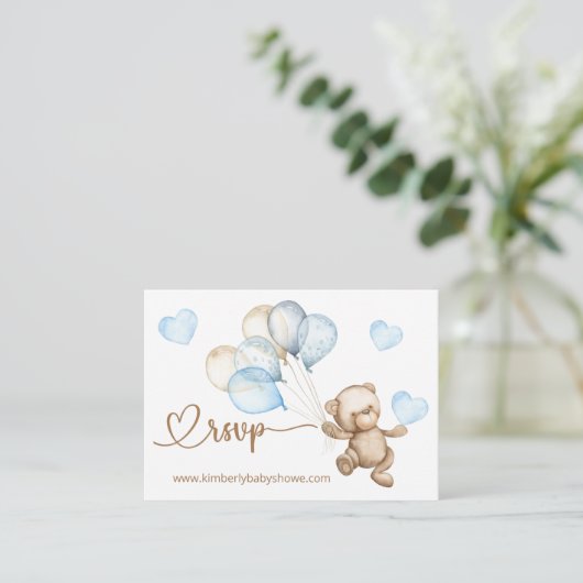RSVP Online Teddy Bear Baby Baby shower Informatiekaartje (Staand voorkant)