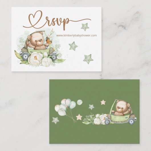 RSVP Online Teddy Bear Baby Baby shower Informatiekaartje (Voorkant / Achterkant)