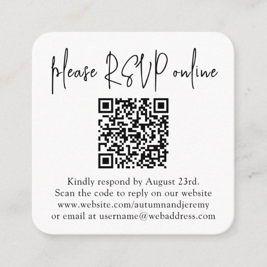 RSVP Online Weddenschap QR-code & fotovierkant Informatiekaartje (Voorkant)