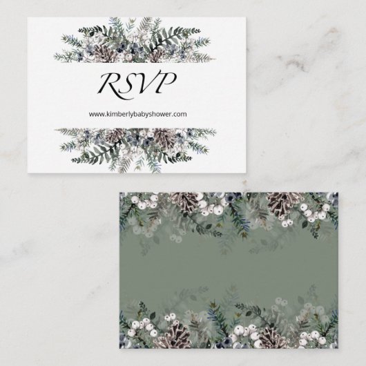 RSVP Online Winter Baby shower Enclosure Card Informatiekaartje (Voorkant / Achterkant)