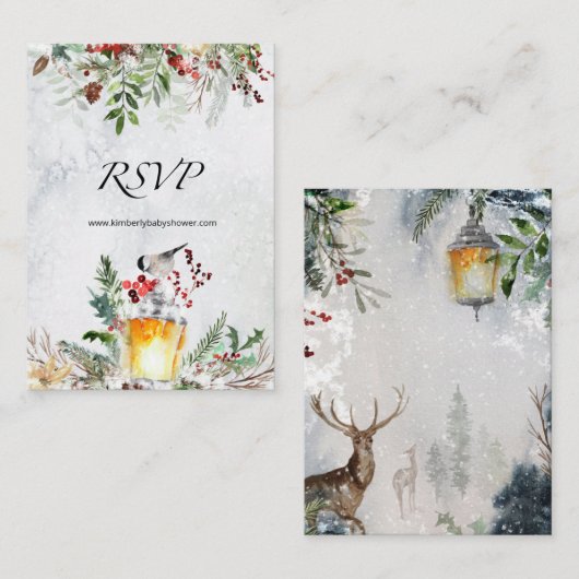RSVP Online Winter Baby shower Enclosure Card Informatiekaartje (Voorkant / Achterkant)