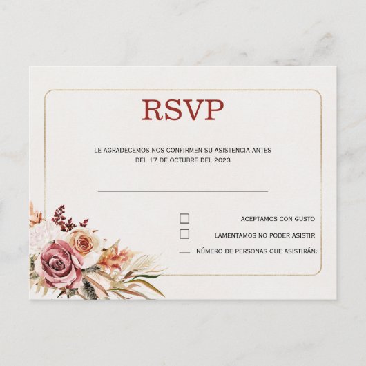 RSVP op Spaanse huwelijkskaart Briefkaart (Voorkant)