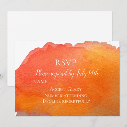 RSVP oranje moderne waterverf RSVP Kaart (Voorkant / Achterkant)