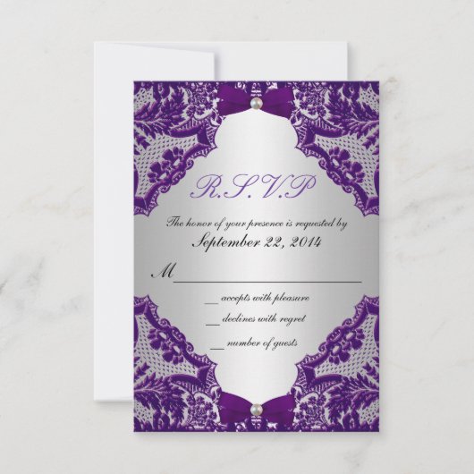 RSVP Paarse en Silver Wedding Uitnodiging (Voorkant)