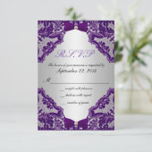 RSVP Paarse en Silver Wedding Uitnodiging (Staand voorkant)