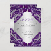 RSVP Paarse en Silver Wedding Uitnodiging (Voorkant / Achterkant)