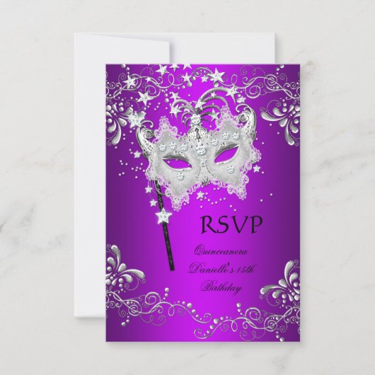 RSVP Paarse Quinceanera 15e verjaardag Masquerade (Voorkant)
