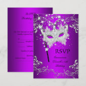 RSVP Paarse Quinceanera 15e verjaardag Masquerade (Voorkant / Achterkant)