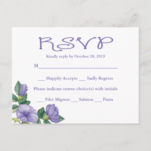 RSVP Paarse Waterverf Bloemenbruiloft Uitnodiging Briefkaart (Voorkant)