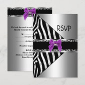 RSVP Paarse zilveren zwarte Zebra Leopard Kaartje (Voorkant / Achterkant)