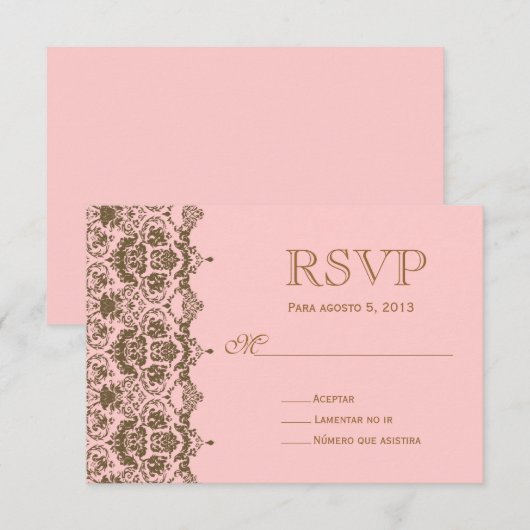 RSVP para boda en español/Wedding Rsvp Kaartje (Voorkant / Achterkant)