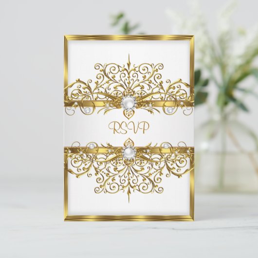 RSVP Parels Wit Goud Elegant Verjaardagsfeest Kaartje (Staand voorkant)