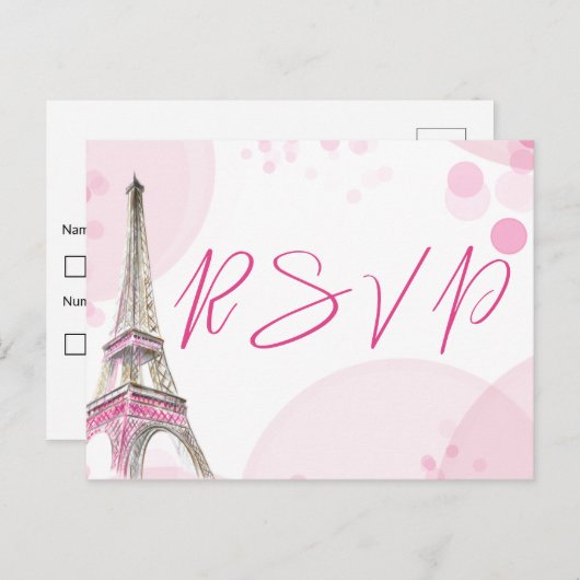 RSVP Parijs Eiffeltoren Roze Wit Sweet 16 Uitnodiging Briefkaart (Voorkant / Achterkant)