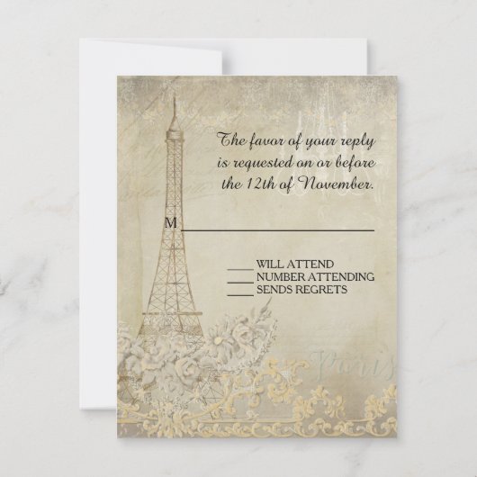 RSVP Paris Parisian Stylish Wedding Kaartje (Achterkant)
