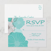 RSVP Party Bloemen Turquoise, Blauwgroen Trouwbloe Uitnodiging Briefkaart (Voorkant / Achterkant)