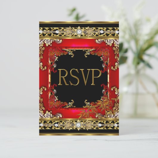 RSVP Party  Rood Aziatisch Goud Bamboe Afbeelding (Staand voorkant)