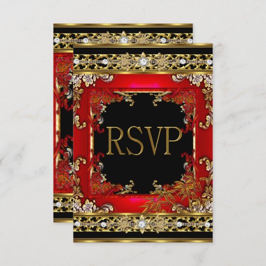 RSVP Party Rood Aziatisch Goud Bamboe Afbeelding (Voorkant / Achterkant)