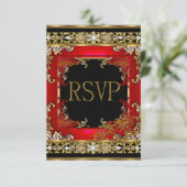 RSVP Party Rood Aziatisch Goud Bamboe Afbeelding Kaartje (Staand voorkant)