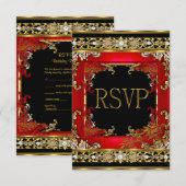 RSVP Party  Rood Aziatisch Goud Bamboe Afbeelding Kaartje (Voorkant / Achterkant)
