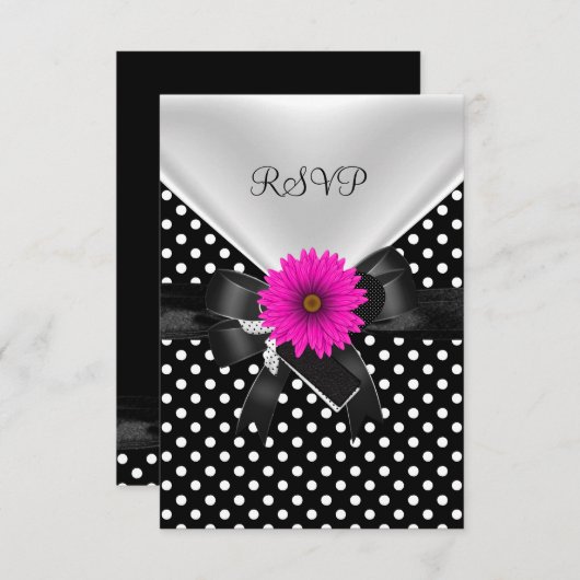 RSVP Party Spot Polka Dot Zwart Wit Roze (Voorkant / Achterkant)