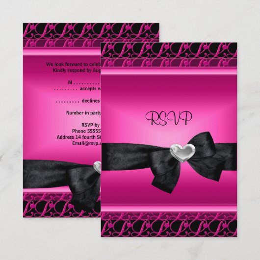 RSVP Party Zilveren Hart Roze Zwart (Voorkant / Achterkant)