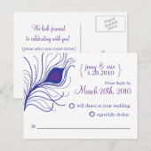 RSVP Peacock Feather Wedding Briefkaart Blauw paar (Voorkant / Achterkant)