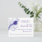 RSVP Peacock Feather Wedding Briefkaart Blauw paar (Staand voorkant)