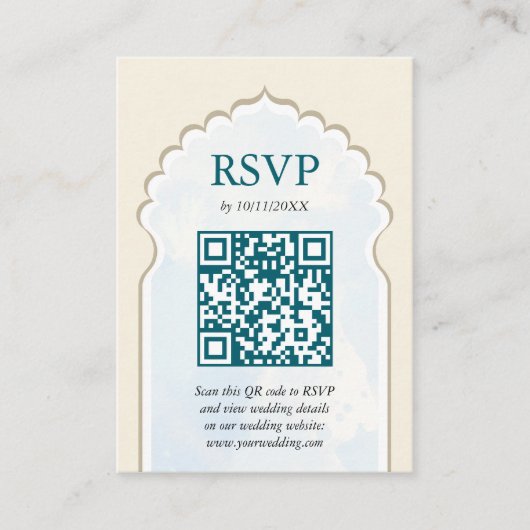 RSVP Peacock Taj Mahal Indiase bruiloft QR-code Informatiekaartje (Voorkant)