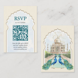 RSVP Peacock Taj Mahal Indiase bruiloft QR-code Informatiekaartje