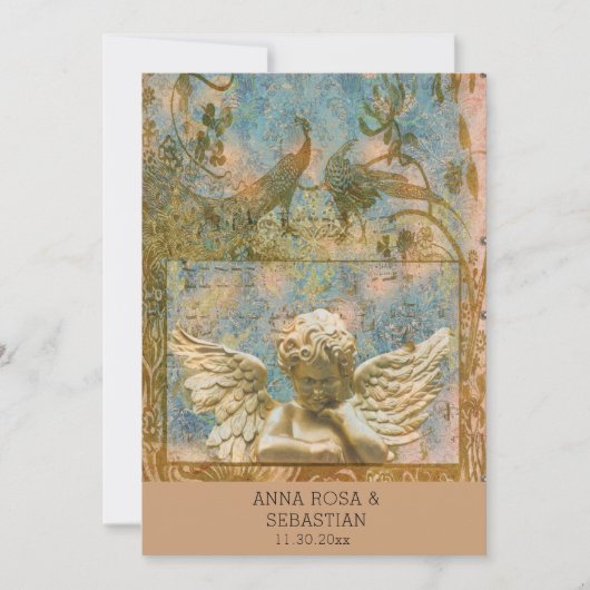 *~ RSVP Peacock  Victoriaans QR AR24 Wedding Kaart (Voorkant)