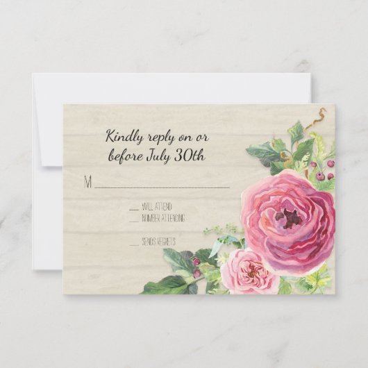 RSVP Peony Roos Rustic Country Boerderij Wood BOHO Kaartje (Voorkant)