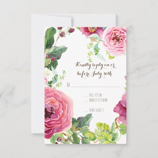 RSVP Peony Roos Wreath Leaf Raspberr Modern Simple Kaartje (Voorkant)
