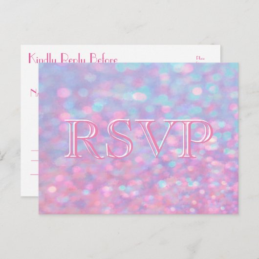 RSVP | Pink Bokeh Lights Uitnodiging Briefkaart (Voorkant / Achterkant)