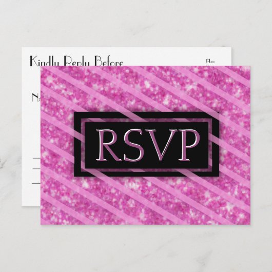 RSVP | Pink Glitter Label Uitnodiging Briefkaart (Voorkant / Achterkant)