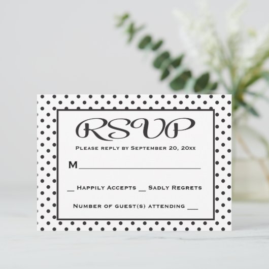 RSVP Polka Dot Black and White Wedding / Party (Staand voorkant)