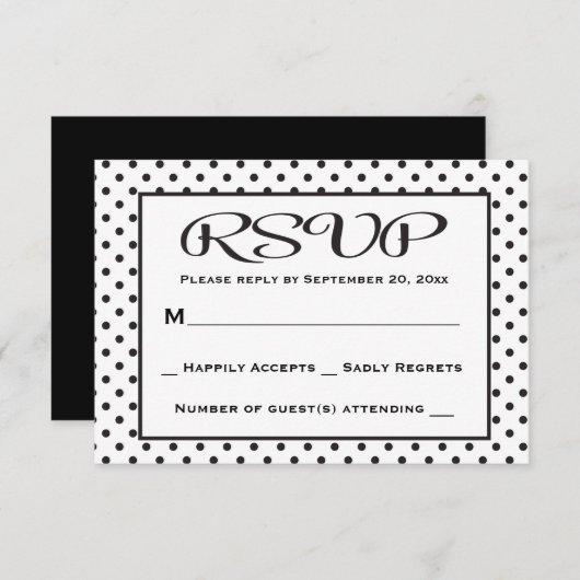 RSVP Polka Dot Black and White Wedding / Party (Voorkant / Achterkant)