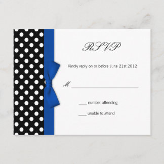 RSVP - Polka Dot Blue Bow Wedding Response Kaart