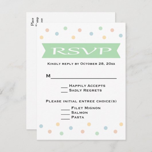 RSVP Polka Dot Mint Groen & Wit Trouwen - Menu (Voorkant / Achterkant)