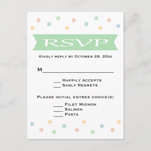 RSVP Polka Dot Mint Groen & Wit Trouwen - Menu (Voorkant)