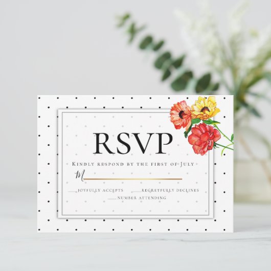 RSVP | Polka Dots en Waterverf Bloemen Kaart (Staand voorkant)