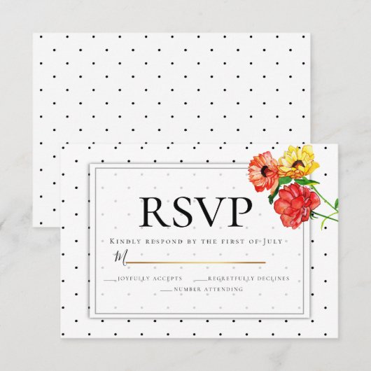 RSVP | Polka Dots en Waterverf Bloemen Kaart (Voorkant / Achterkant)