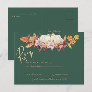 RSVP - Pompoen Groen Gouden Herfst Bruiloft Briefkaart